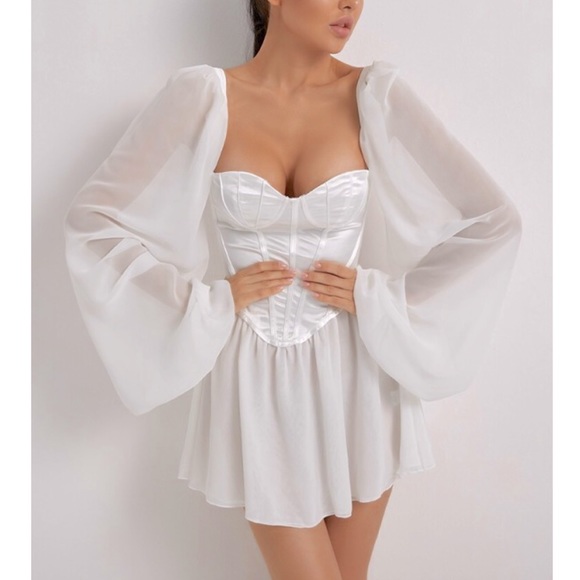 Chiffon Bubble Sleeve Bustier Corset Mini Dress - Picture 5 of 11